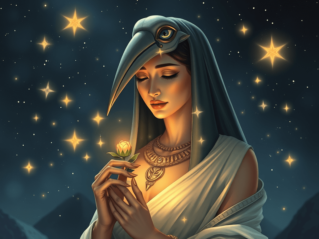 Femme vénérant le dieu de l'égypte antique Thot