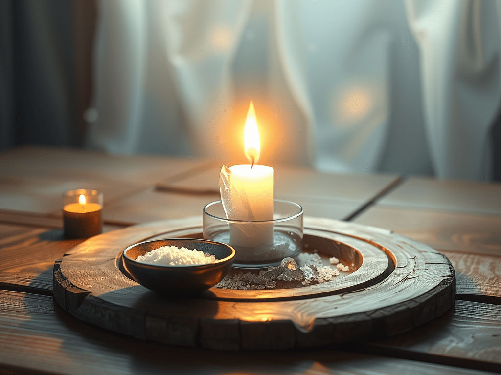 Rituel de magie blanche pour créer un bouclier de lumière avec bougie et sel